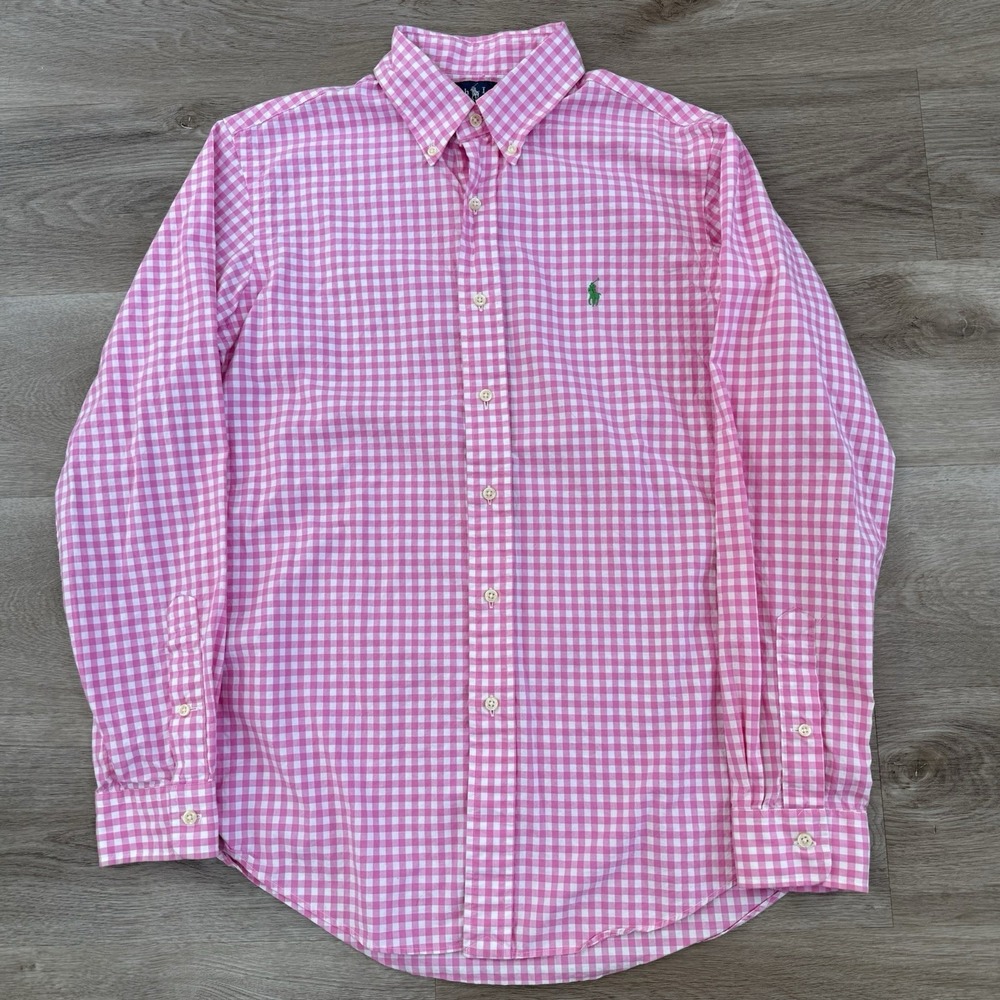 Vintage 90s Polo Ralph Lauren Pink Gingham Check Oxford Shirt Mens M Custom OCBD
